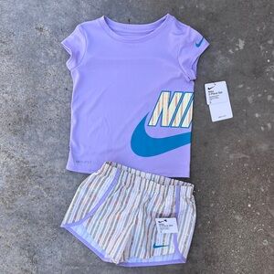 Nike Happy Camper Shorts Set Nike Dri-Fit Shirt Coconut Size 4 XS 36M004-W3Z